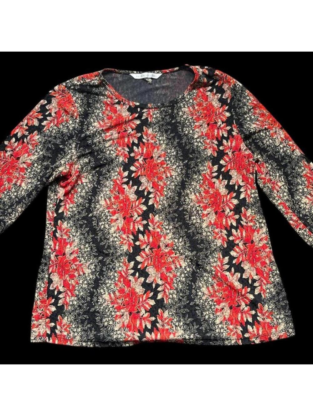 Vintage Peter Nygård red and black floral mesh top